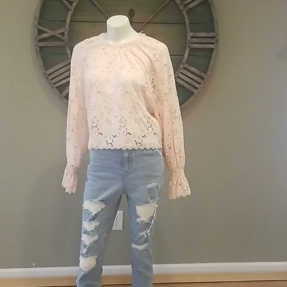 Free People Olivia Balloon Sleeve Lace Blouse